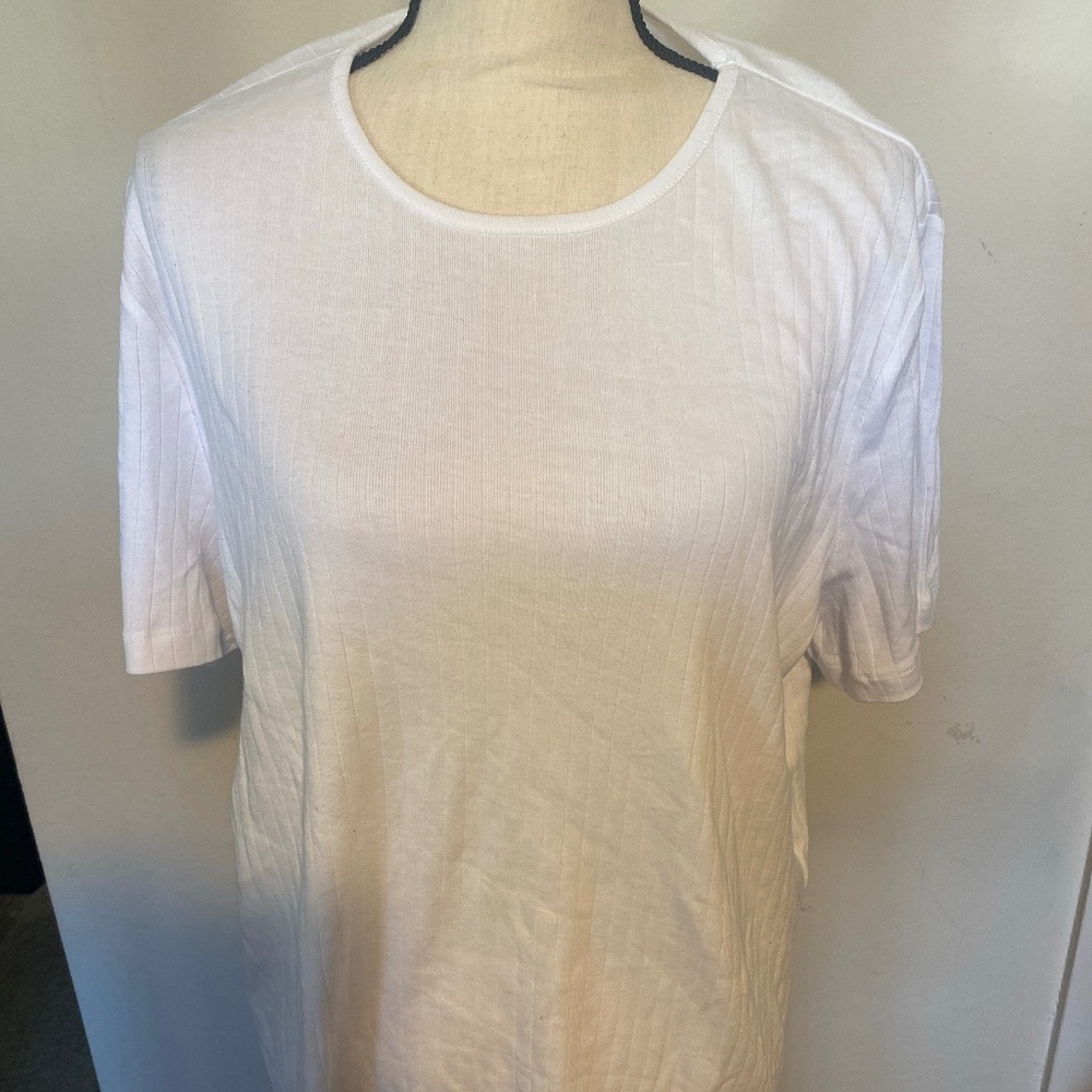 Mango Women’s White Ribbed T-Shirt Short Sleeve Size 3XL Casual Basic